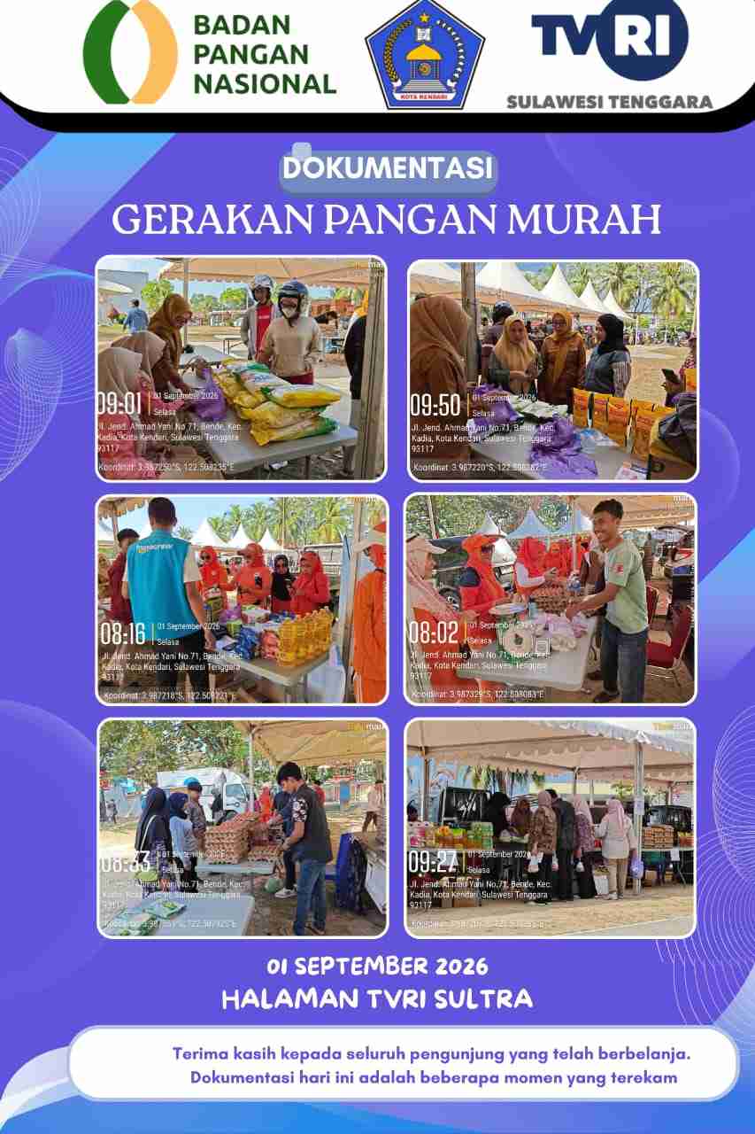 Pemerintah Kota Kendari melalui Dinas Ketahanan Pangan dan TVRI Sulawesi Tenggara menyelenggarakan Kegiatan Gerakan Pangan Murah (GPM) selama dua hari di Halaman TVRI Sultra.  Kegiatan GPM ini  merupakan kolaborasi TVRI Nasional dan  Badan Pangan Nasional yang dilaksanakan disejumlah Stasiun TVRI di Daerah. Dalam Kegiatan ini menyediakan berbagai kebutuhan pokok  mayarakat dengan harga terjangkau.  Masyarakatpun sangat antusias dengan adanya kegiatan ini .